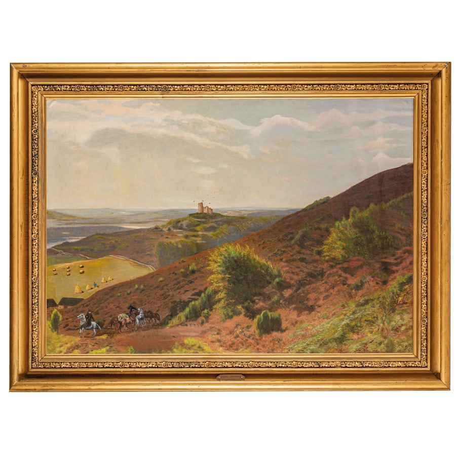 GODFRED CHRISTENSEN: Copenaghen, 1845 - 1928 Paesaggio con figure presso Salten Langsø Monogramma in basso a destra Olio su tela, cm 137X194 Il grande dipinto, databile intorno al 1912, si configura come una sintesi 