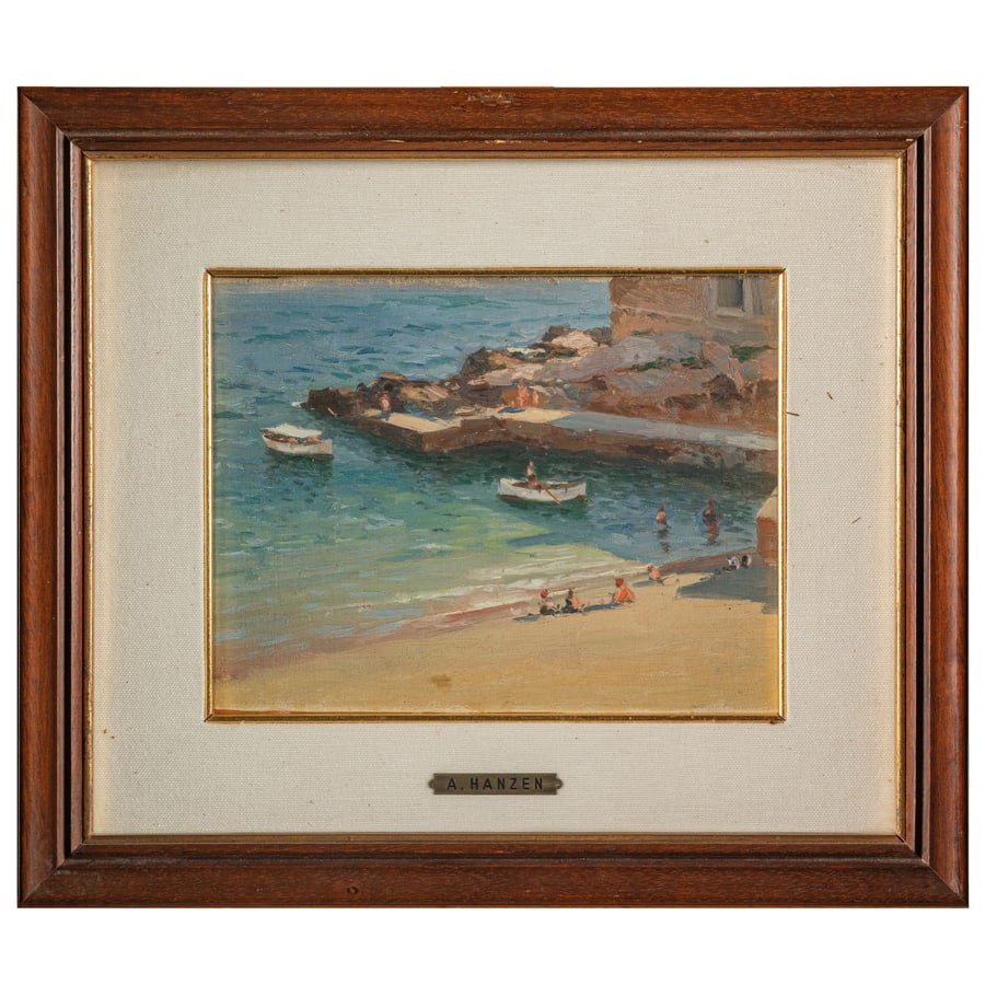 ALEKSEI VASILIEVICH HANZEN: Ucraina, 1876 - Croazia, 1937 Bagnanti sulla spiaggia Olio su tavola, cm 18,5X24