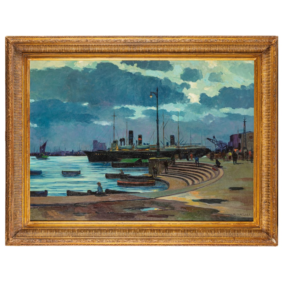 RENATO NATALI: Livorno, 1883 - 1979 Andana degli Anelli Firmato R Natali in basso a destra Olio su tela, cm 80X110 Provenienza: Milano, collezione privata Il livornese purosangue Renato Natali non può essere co