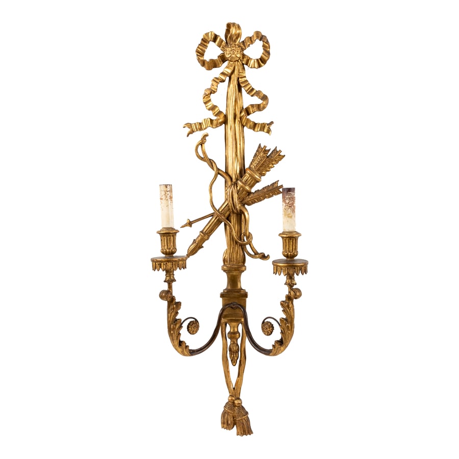 COPPIA DI APPLIQUE IN LEGNO INTAGLIATO E DORATO, (1 of 2)