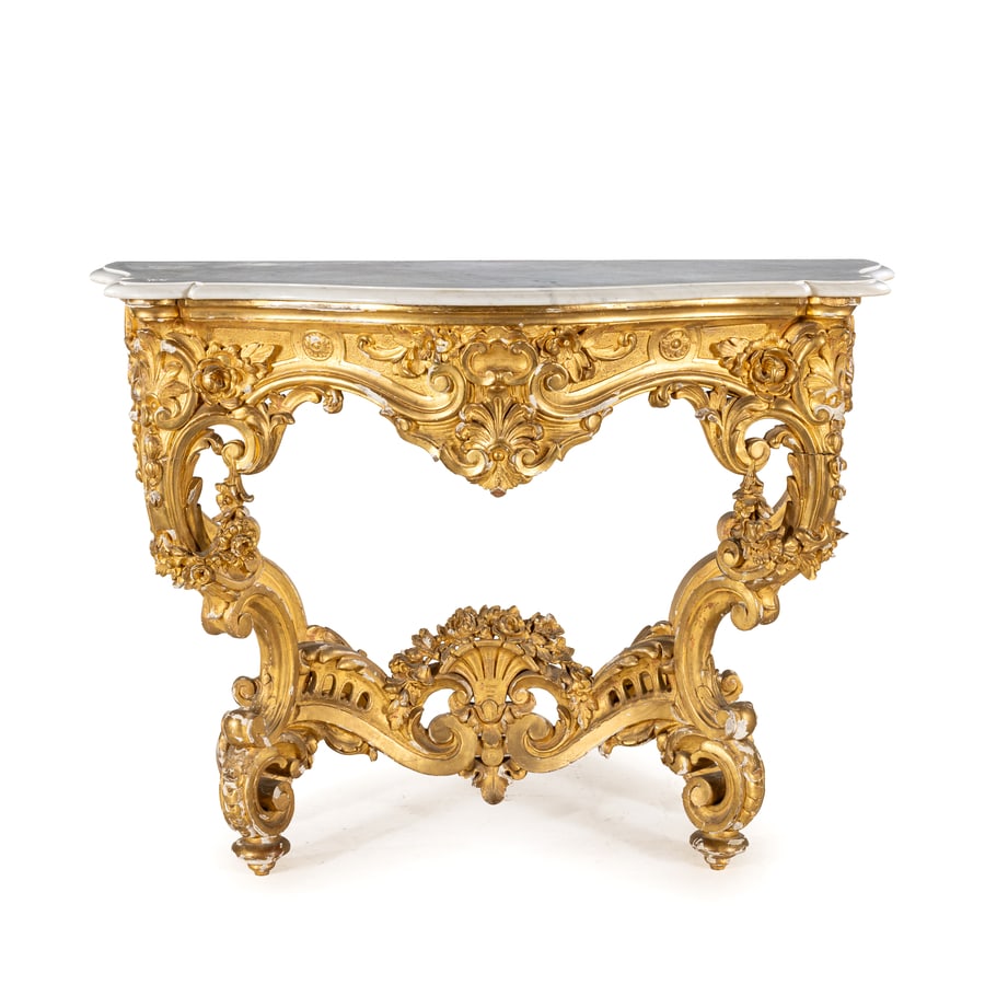 CONSOLE IN LEGNO INTAGLIATO E DORATO, XIX SECOLO (1 of 2)