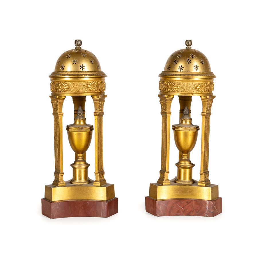 COPPIA DI BRUCIAPROFUMI IN BRONZO DORATO, XIX SECOLO (1 of 1)