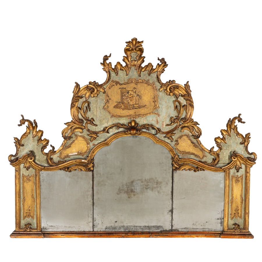 CAMINIERA IN LEGNO INTAGLIATO, LACCATO E DORATO, (1 of 2)