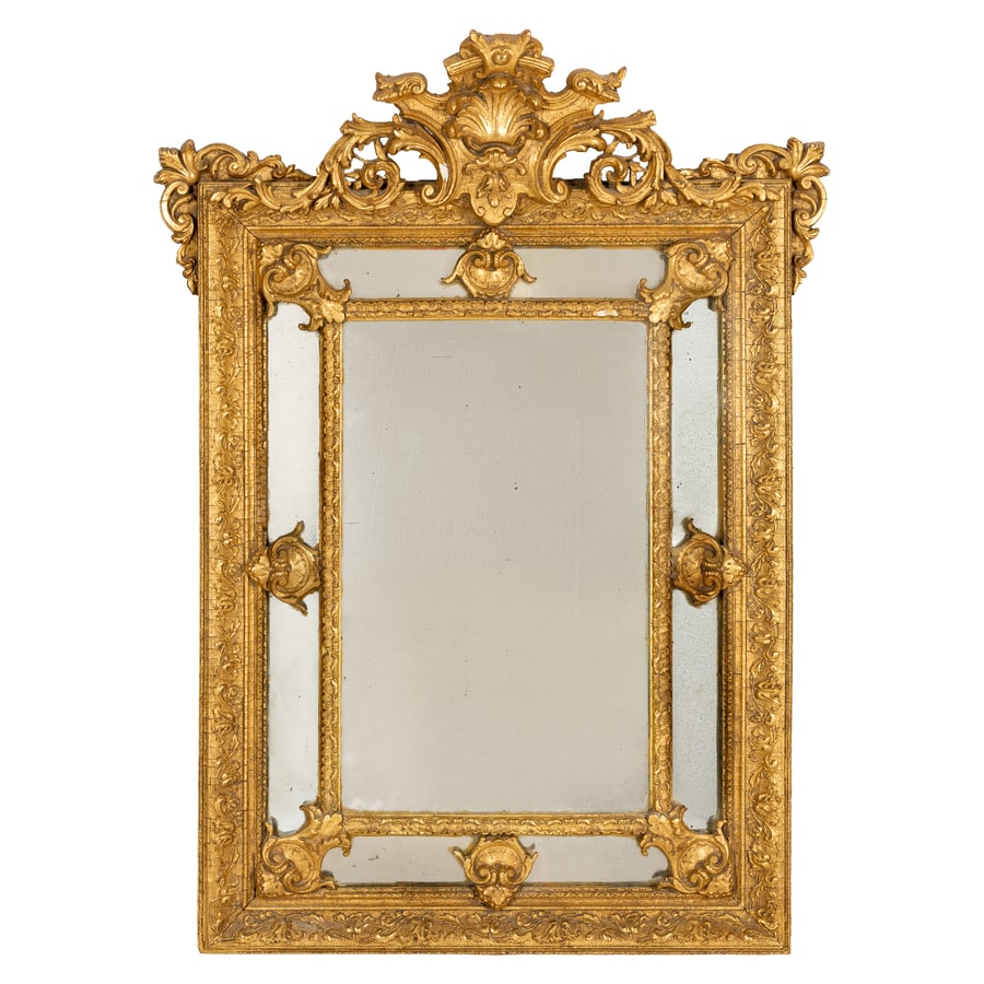 SPECCHIERA IN LEGNO E STUCCO INTAGLIATO E DORATO, FINE (1 of 2)