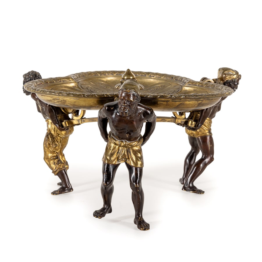ALZATA CENTROTAVOLA IN BRONZO DORATO E PATINATO, FINE (1 of 3)