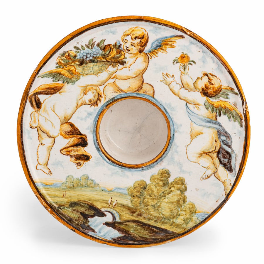 PIATTINO IN MAIOLICA POLICROMA, FORNACE DI CASTELLI, (1 of 2)