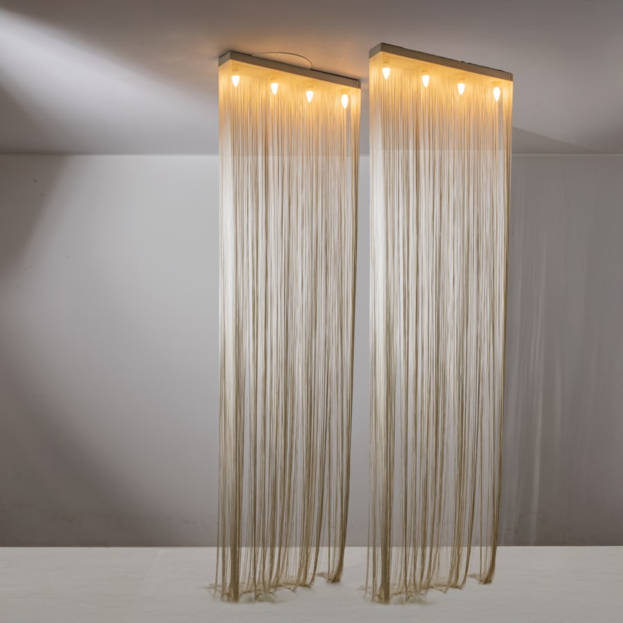 MARYO YAGHI: Due lampade a plafone della serie Garbo. Metallo smaltato, corda di nylon. Produzione Syrrah, anni '70. cm 300x80x12,5 TWO CEILING LAMPS BY M. YAGHI V. Vercelloni, L'avventura del design: Gavina,