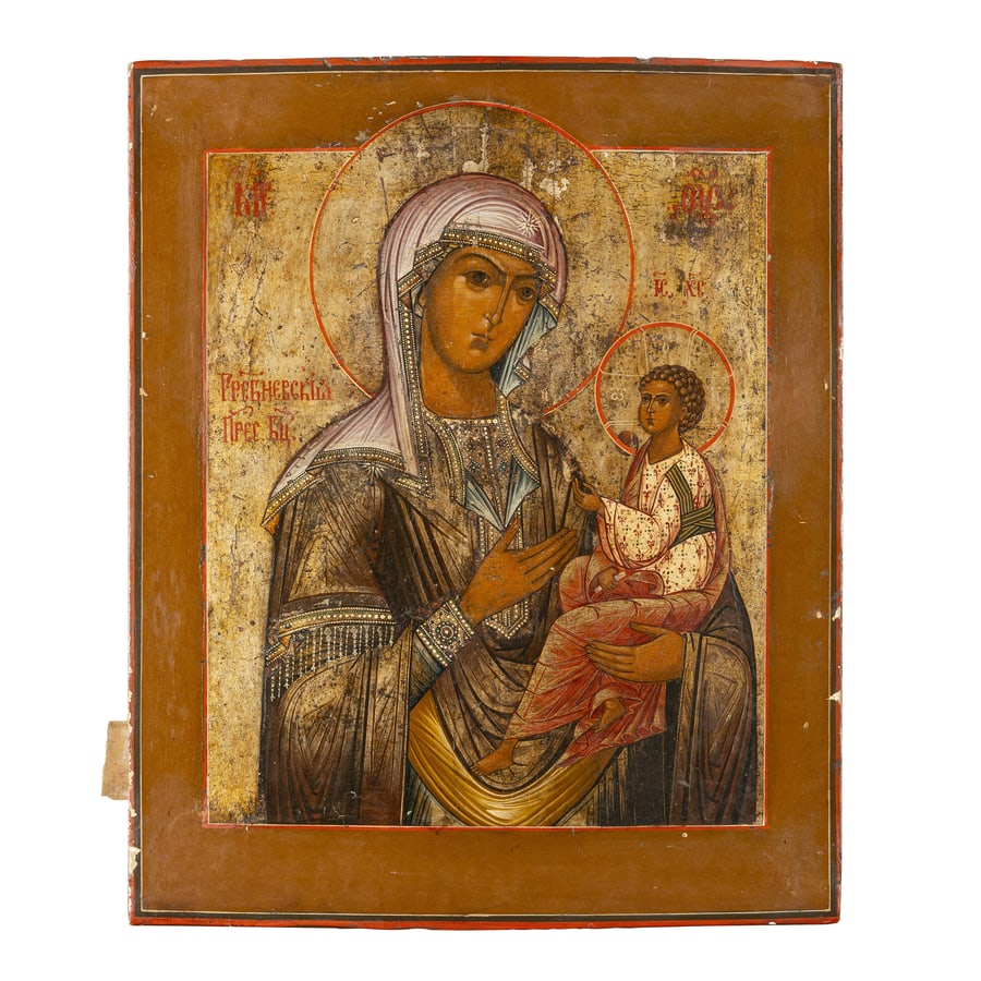 ICONA RUSSA RAFFIGURANTE LA VERGINE DI GREBEN, XIX (1 of 4)