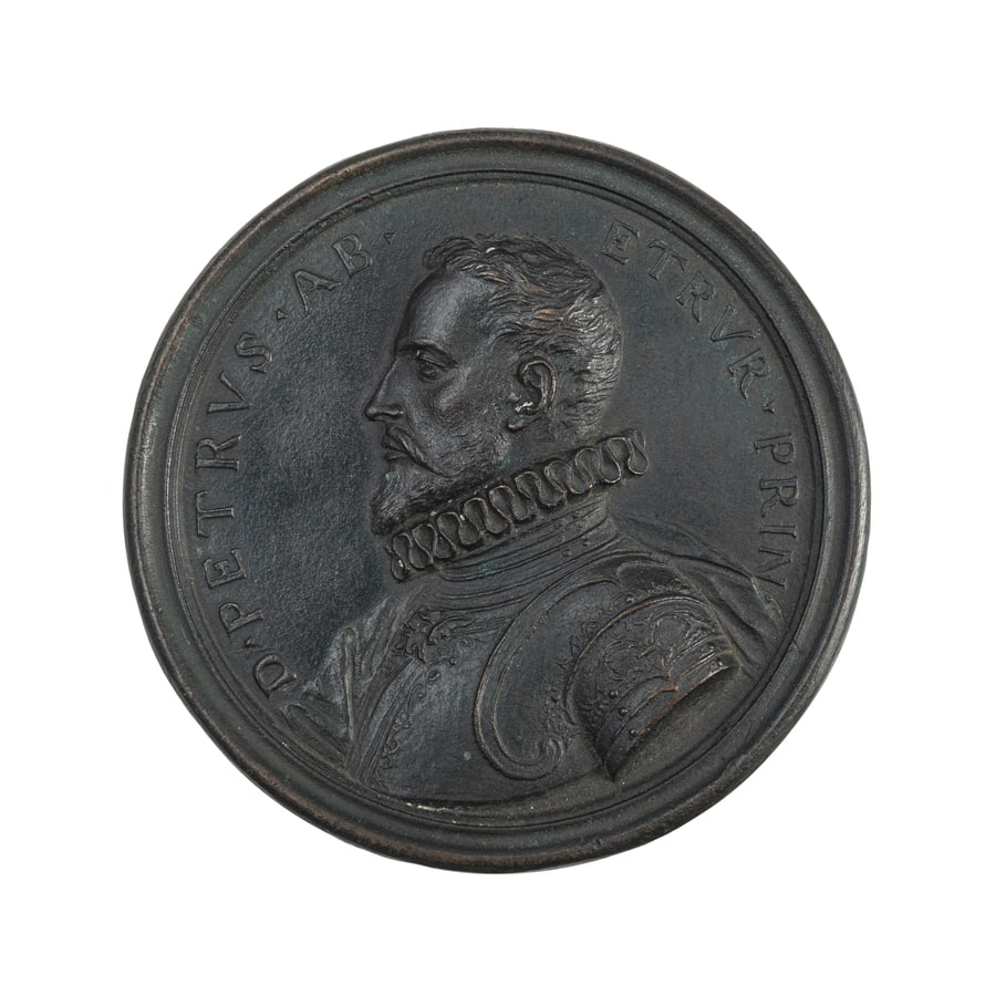 MEDAGLIE ITALIANE. PIETRO DE' MEDICI (1592-1654): Opus Antonio Selvi. Serie Medicea. Fusione in bronzo 171 gr. 86 mm. D: Busto corazzato a sinistra con collare alla spagnola e mantello drappeggiato sulla spalla destra. Intorno PETRVS. AB. ETRVR. PRIN