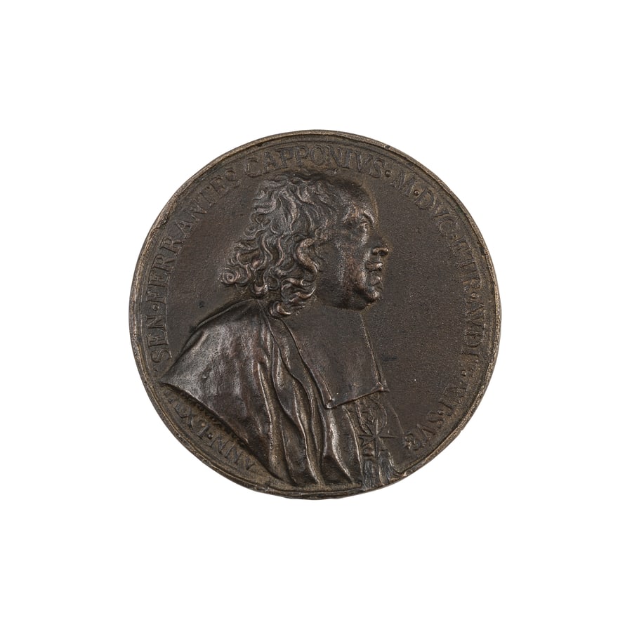 MEDAGLIE ITALIANE. FERRANTE CAPPONI (1611-1689): Opus Massimiliano Soldani-Benzi. Fusione in bronzo. 69 gr. 65 mm. D: Busto a destra in veste da magistrato, sul petto la decorazione dell'Ordine di Santo Stefano. Attorno SEN. FERRANTES. CAPPONIVS. M.