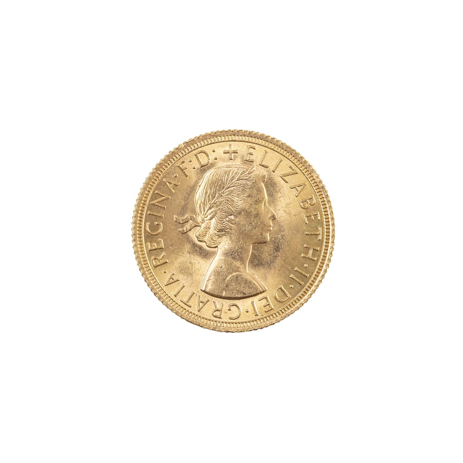 ZECCHE ESTERE. GRAN BRETAGNA. ELISABETTA II: (1952-2022) SOVEREIGN 1963 Au. 8,00 gr. 22,00 mm. D: Busto di Elisabetta II a destra. R: San Giorgio che uccide il drago. Bibliografia: KM#908.