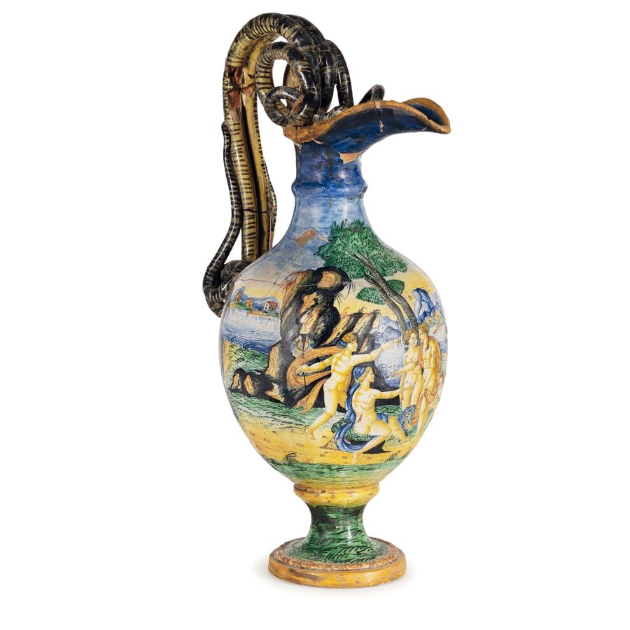 COPPIA DI VERSATOI IN MAIOLICA POLICROMA, MANIFATTURA (1 of 3)