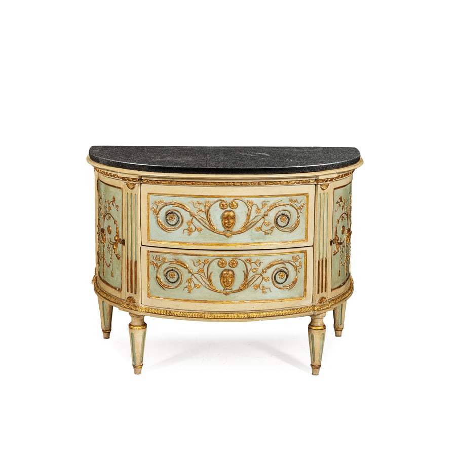 CASSETTONE A DEMI-LUNE IN LEGNO LACCATO E DORATO, (1 of 6)