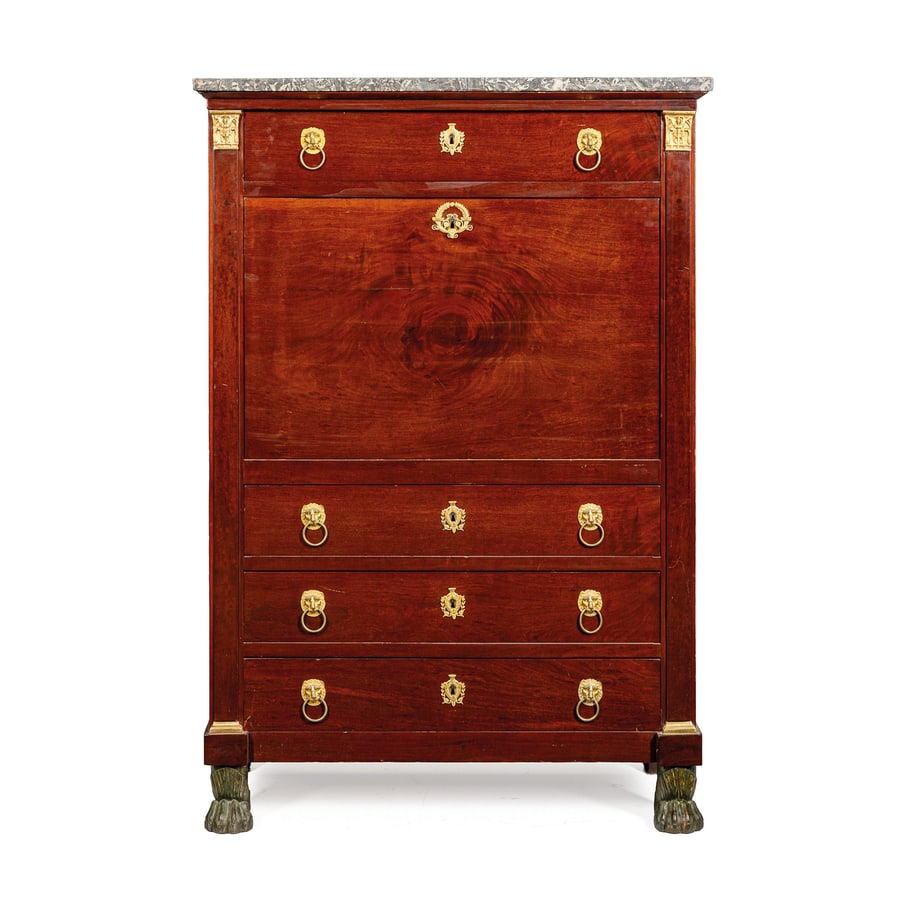 SECRETAIRE IN LEGNO E PIUMA DI MOGANO, FRANCIA, INIZIO (1 of 6)