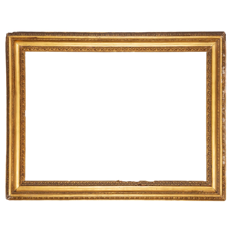 CORNICE IN LEGNO DORATO, XVIII SECOLO: profilo esperto bacellato; difetti, cadute e mancanze nella doratura, rotture agli angoli e nelle cornici, restauri, tracce di tarlo Cm 127,5X97,5 Luce, cm 103,5X73,5 Battuta, cm 106X77,5 A GILT-WOOD 