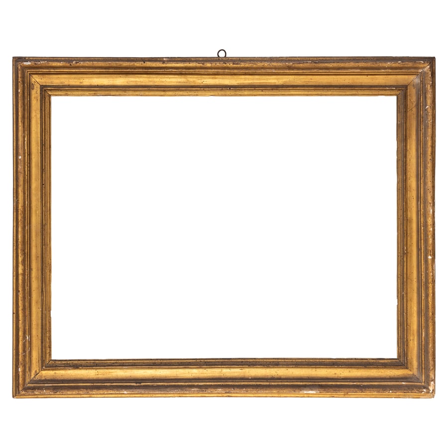 CORNICE IN LEGNO DORATO, XVIII SECOLO: modanata; difetti, alcune rotture e mancanze, cadute e ritocchi nella doratura, restauri, poche tracce di tarlo Cm 100X125 Luce, cm 77X102 Battuta, cm 80X104 A GILTWOOD FRAME, 18TH CENTURY; DEFECTS, D