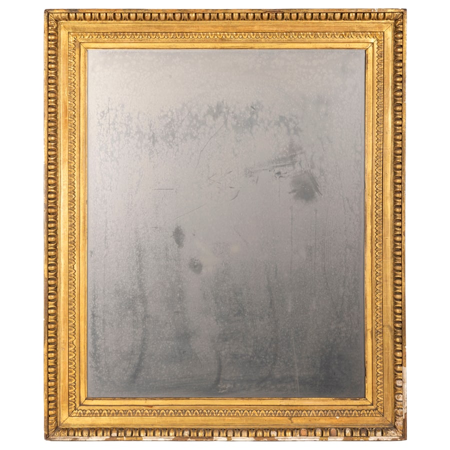 CORNICE IN LEGNO INTAGLIATO E DORATO, XIX SECOLO: in stile classico e montata a specchio; difetti, cadute e mancanze nella doratura, restauri Cm 107,5X90,5 Luce, cm 87,5X70 Battuta, cm 90X72 A CARVED AND GILT-WOOD FRAME, 19TH CENTURY; DEFECTS, LOSSES