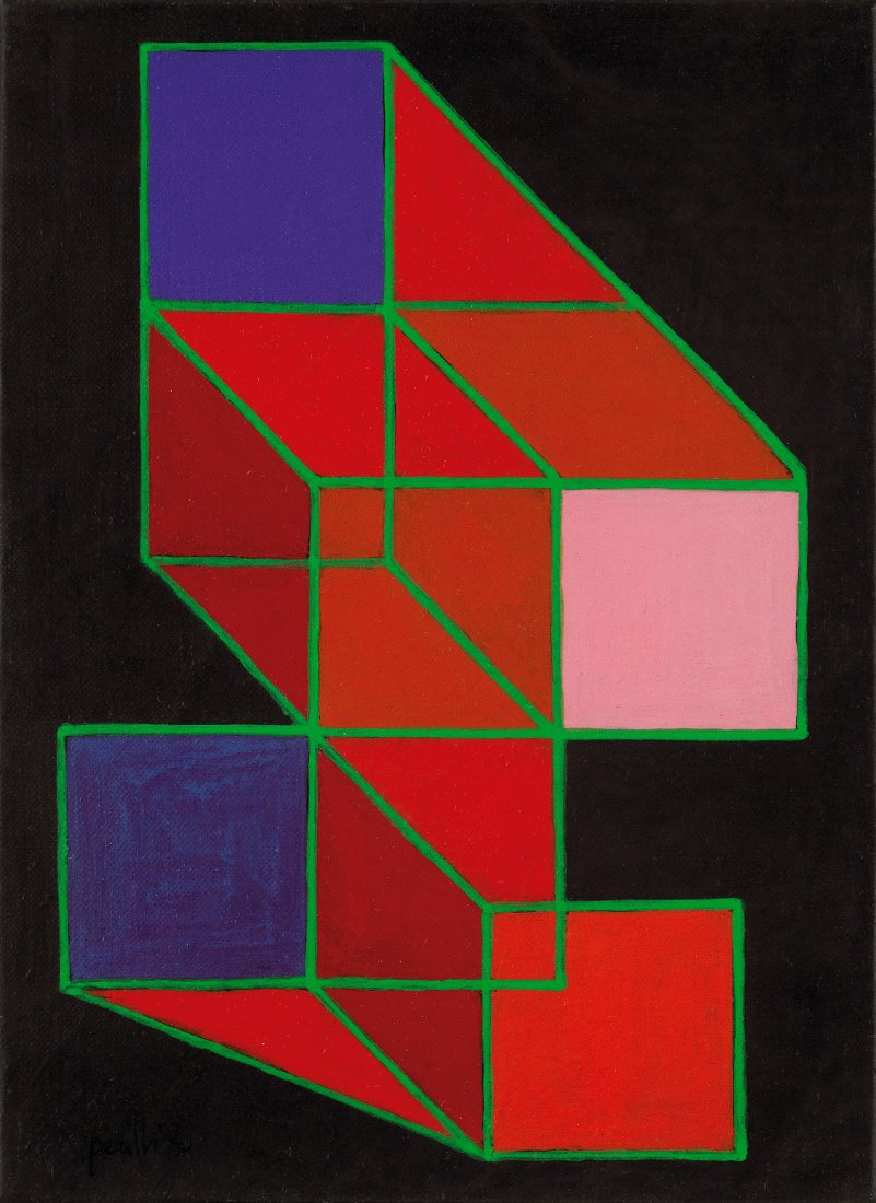 ACHILLE PERILLI (1927-): KTO, 1980 - Tecnica mista su tela, cm 24X18 - Firmato, intitolato e datato sul retro - Autentica su fotografia dell'artista