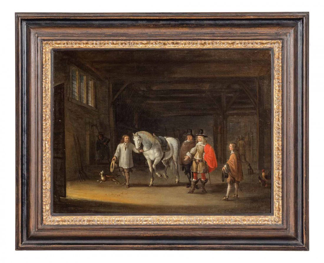 CORNELIS SAFTLEVEN (attr. a): (Gorinchem, 1607 - Rotterdam, 1681) Scena di genere Olio su tavola, cm 50X65 Cornelis Saftleven lavorÃš principalmente a Rotterdam, dove nel 1667 fu nominato direttore della Gilda di San Luca, ma so