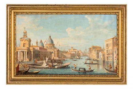 VINCENZO CHILONE: (Venezia, 1758 - 1839) Veduta del Canal Grande con la punta della Dogana e la basilica della Salute Gouache su carta, cm 26X42 Provenienza: Marchesi Guidi di fermo e di Montalto Bibliografia: A. Saler
