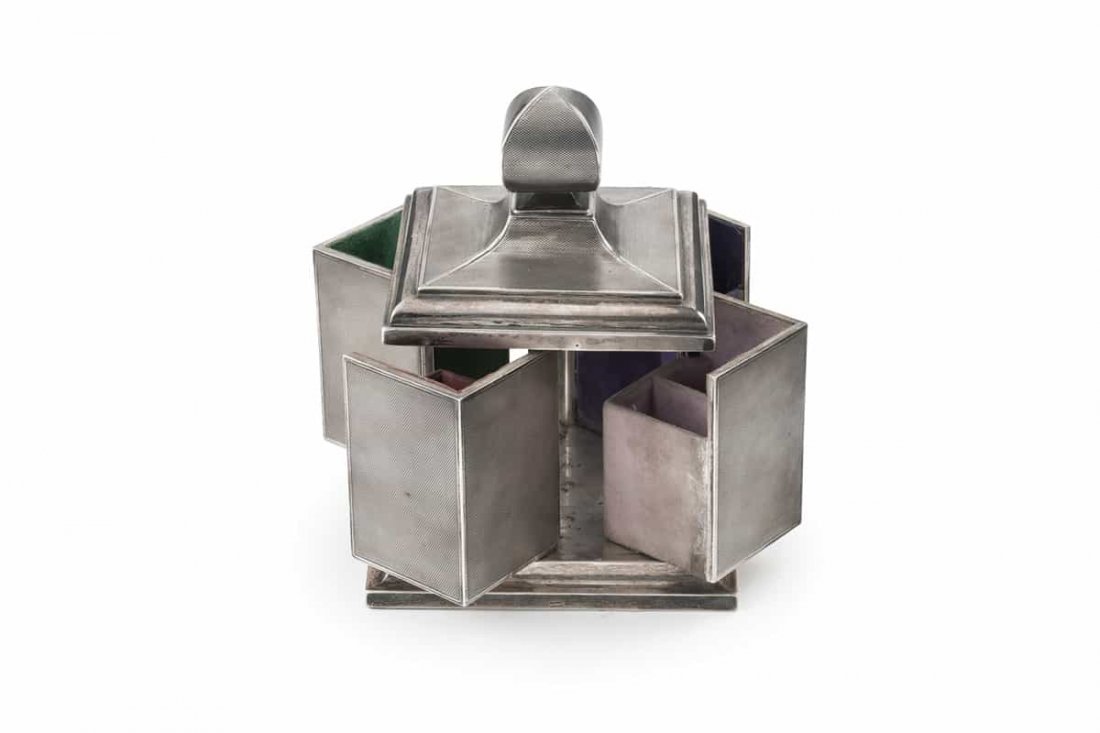 SCATOLA PORTA SIGARI IN ARGENTO E LEGNO, LONDRA, 1907, (1 of 1)