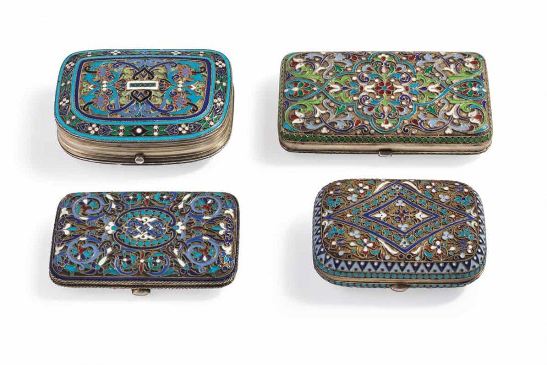 QUATTRO PORTAMONETE IN ARGENTO DORATO E SMALTI, MOSCA, (1 of 1)