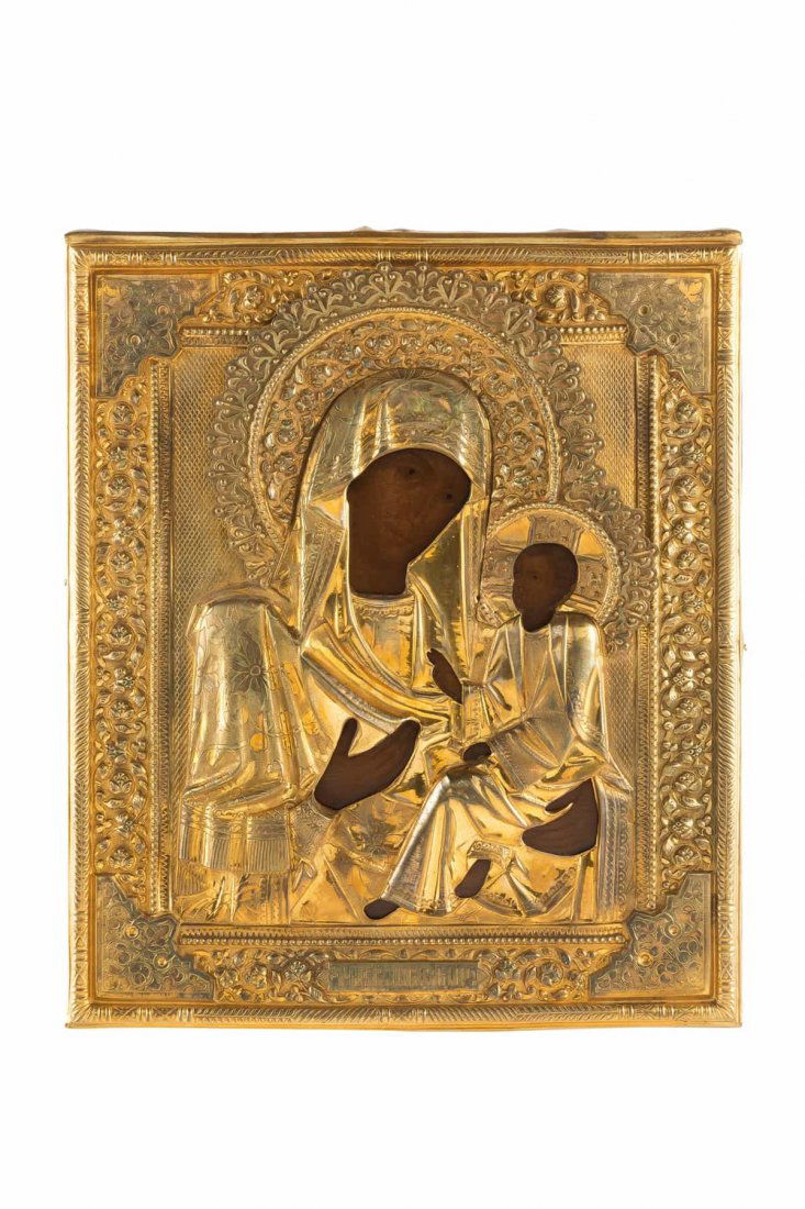 ICONA RAFFIGURANTE LA VERGINE DI TICHVIN CON RIZA IN (1 of 1)