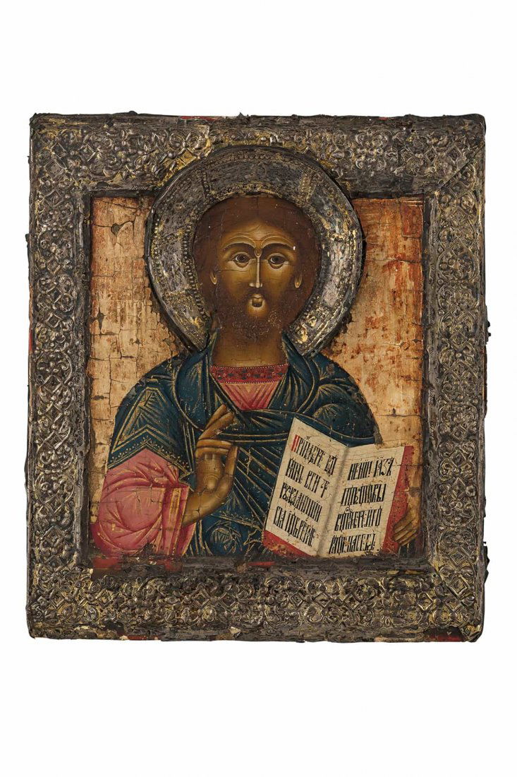 ICONA RAFFIGURANTE CRISTO CON BASMA IN ARGENTO, (1 of 1)