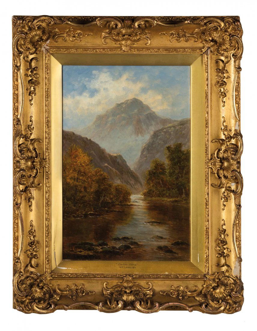 WILLIAM LANGLEY (1852-1922): Paesaggio britannico con montagna Firmato 'W Langley' in basso a sinistra Olio su tela, cm 46X31