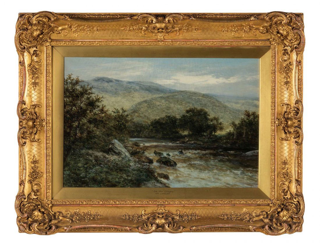 WILLIAM LANGLEY (1852-1922): Paesaggio britannico con fiume Firmato 'W Langley' in basso a sinistra Olio su tela, cm 41X61