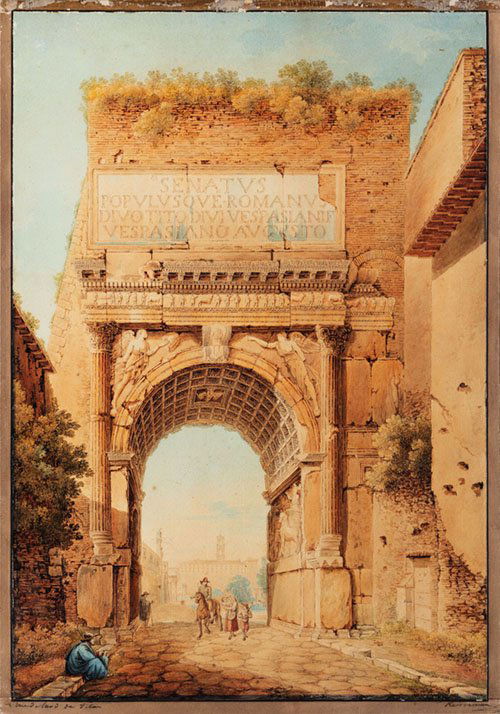 FRANZ KAISERMANN: (Yverdon, 1765 - Roma, 1833) Arco di Tito Gouache su carta, cm 55,5X39,5