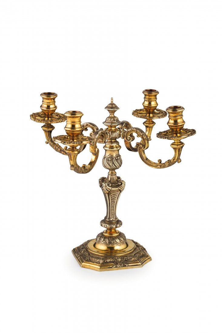 COPPIA DI CANDELABRI IN ARGENTO DORATO, LONDRA, 1873, (1 of 2)