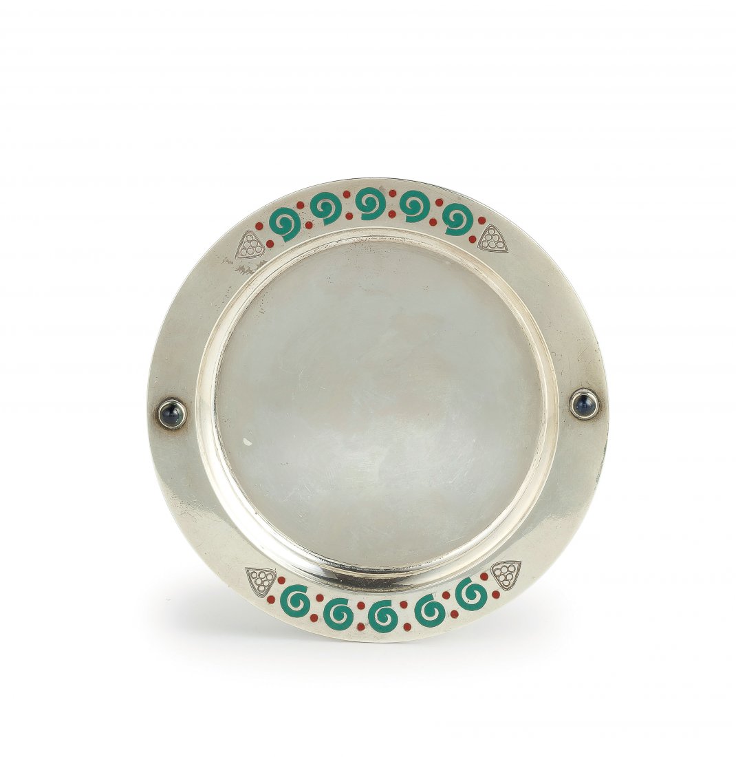 PICCOLO PIATTO IN ARGENTO, SMALTI E PIETRE, MOSCA, (1 of 1)