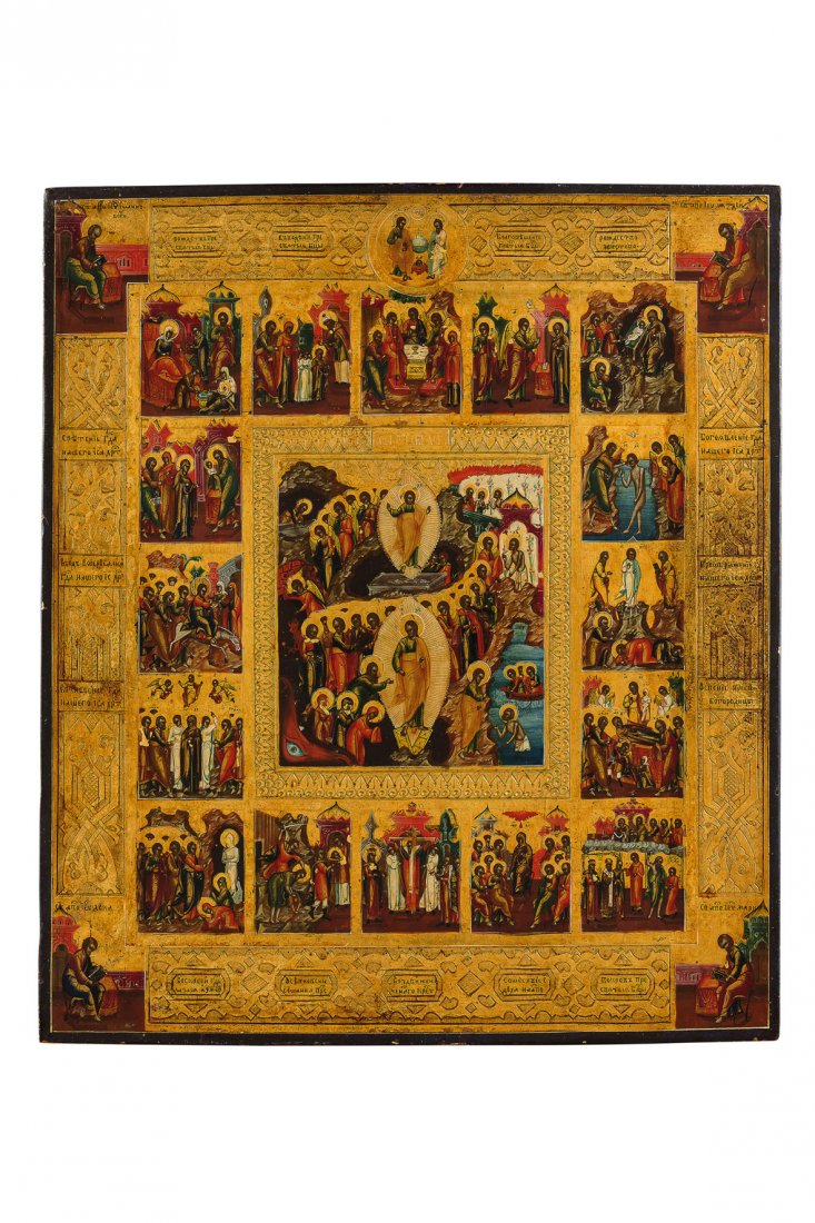ICONA RAFFIGURANTE LE SEDICI FESTE, RUSSIA, XIX-XX (1 of 1)