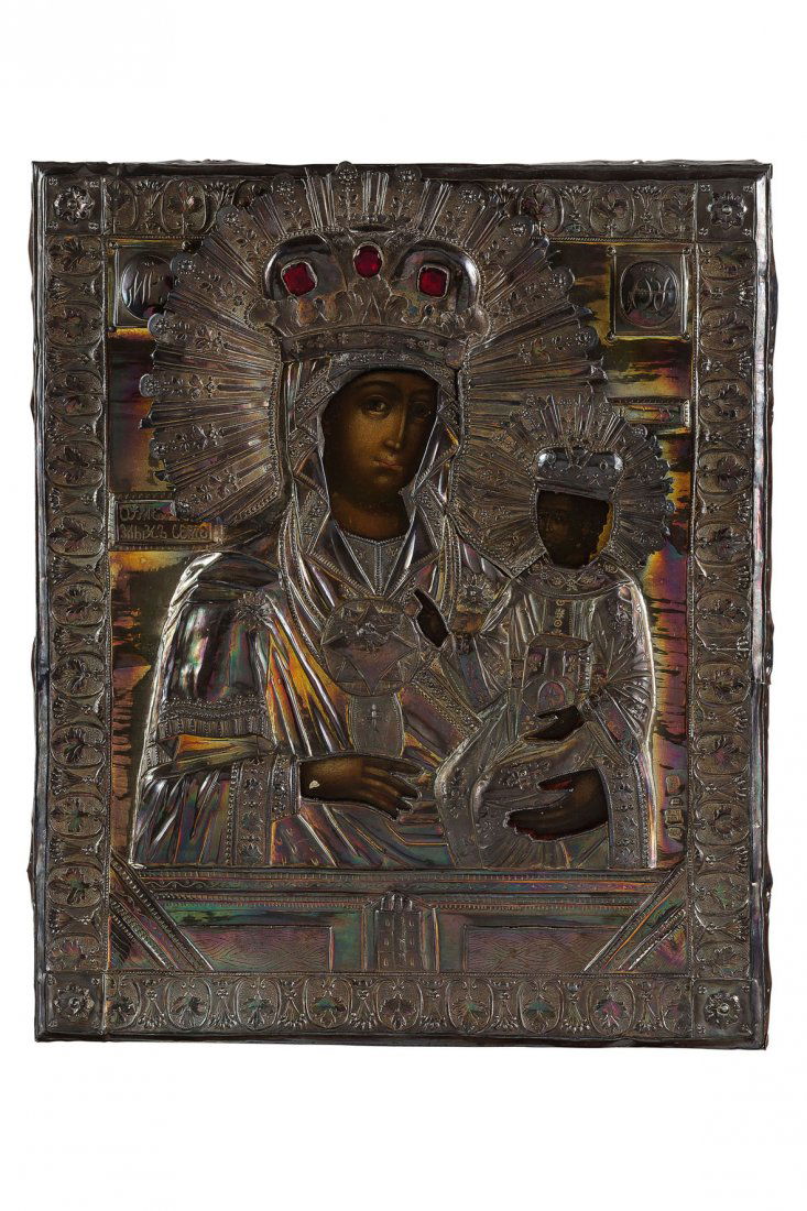 ICONA RAFFIGURANTE LA VERGINE CON BAMBINO CON RIZA IN (1 of 1)