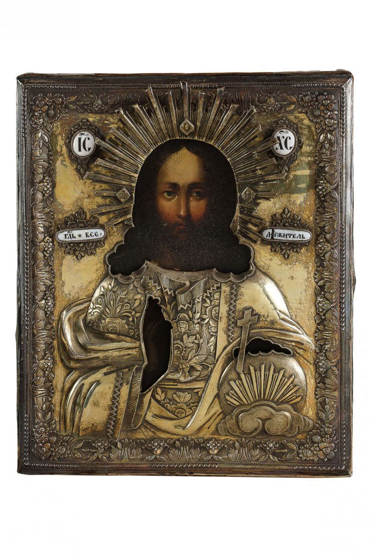 ICONA RAFFIGURANTE CRISTO CON RIZA IN ARGENTO DORATO E (1 of 1)