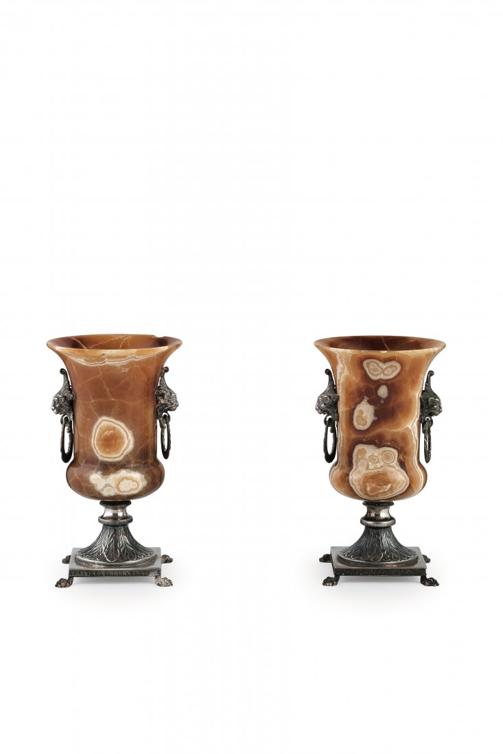 COPPIA DI VASI IN ARGENTO E ONICE, FIRENZE, XX SECOLO, (1 of 1)