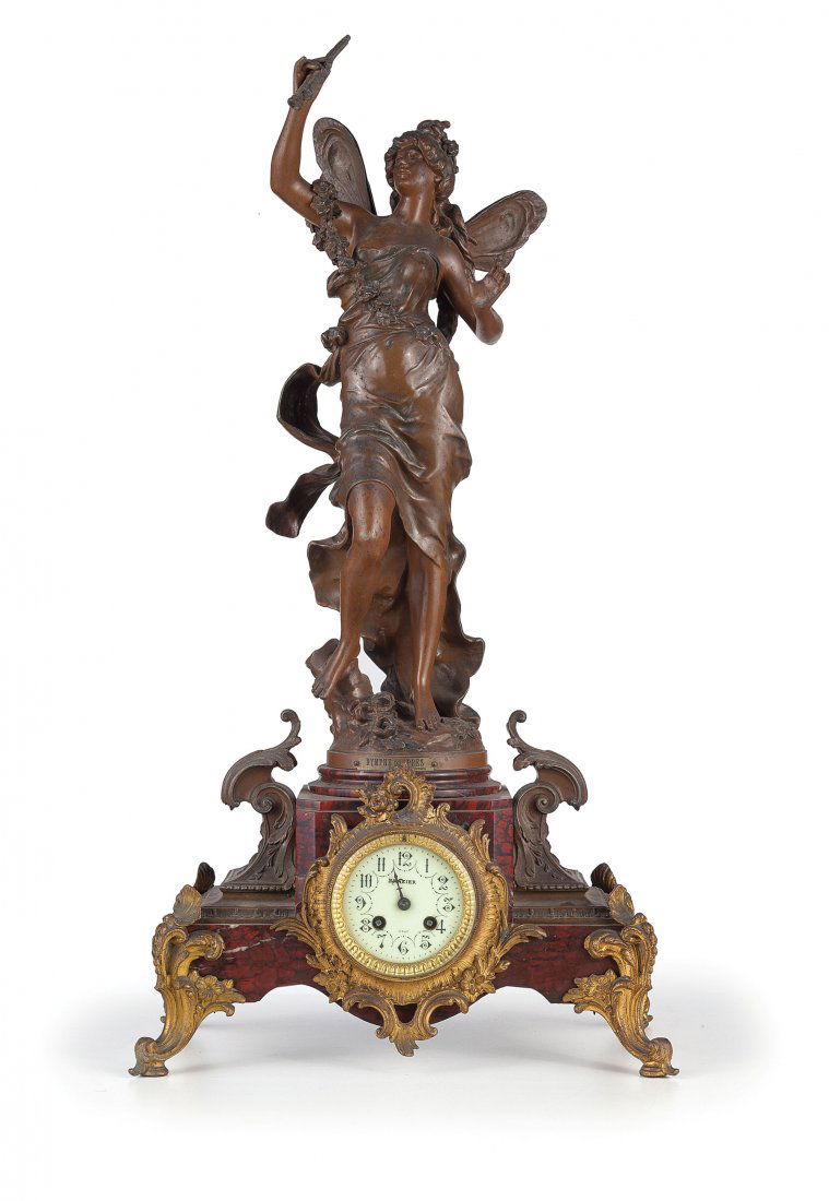 GRANDE OROLOGIO DA CAMINO IN BRONZO DORATO E MARMO, CON (1 of 1)