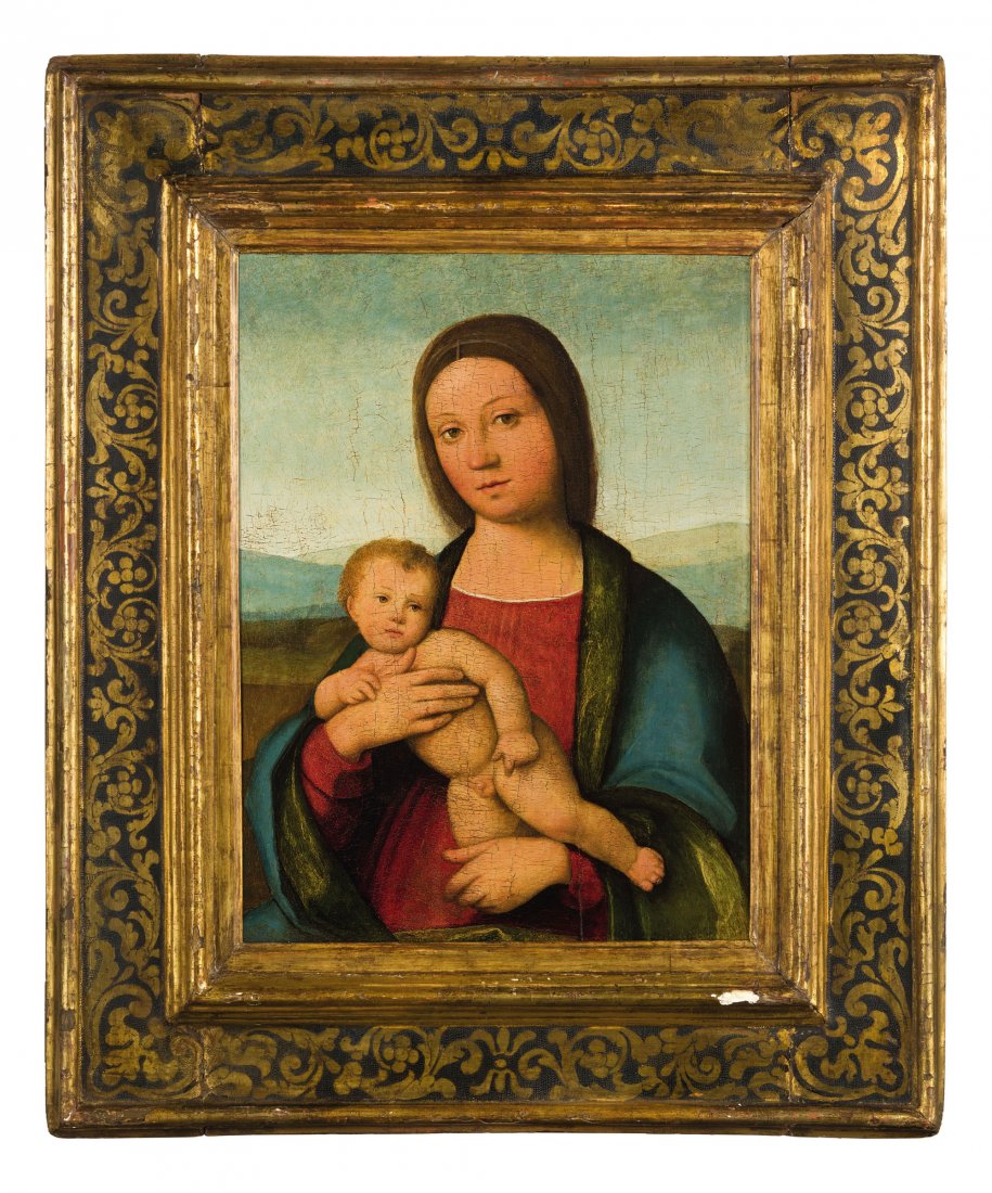 NICOLÃ’ PISANO: (notizie dal 1470 al 1536) Madonna con il Bambino, circa 1508 Olio su tavola, cm 42X32 Provenienza: Londra, Christie's, 24 ottobre 1986, lotto 64, come Lorenzo Costa Bibliografia: E. Sambo, 'NiccolÃ�