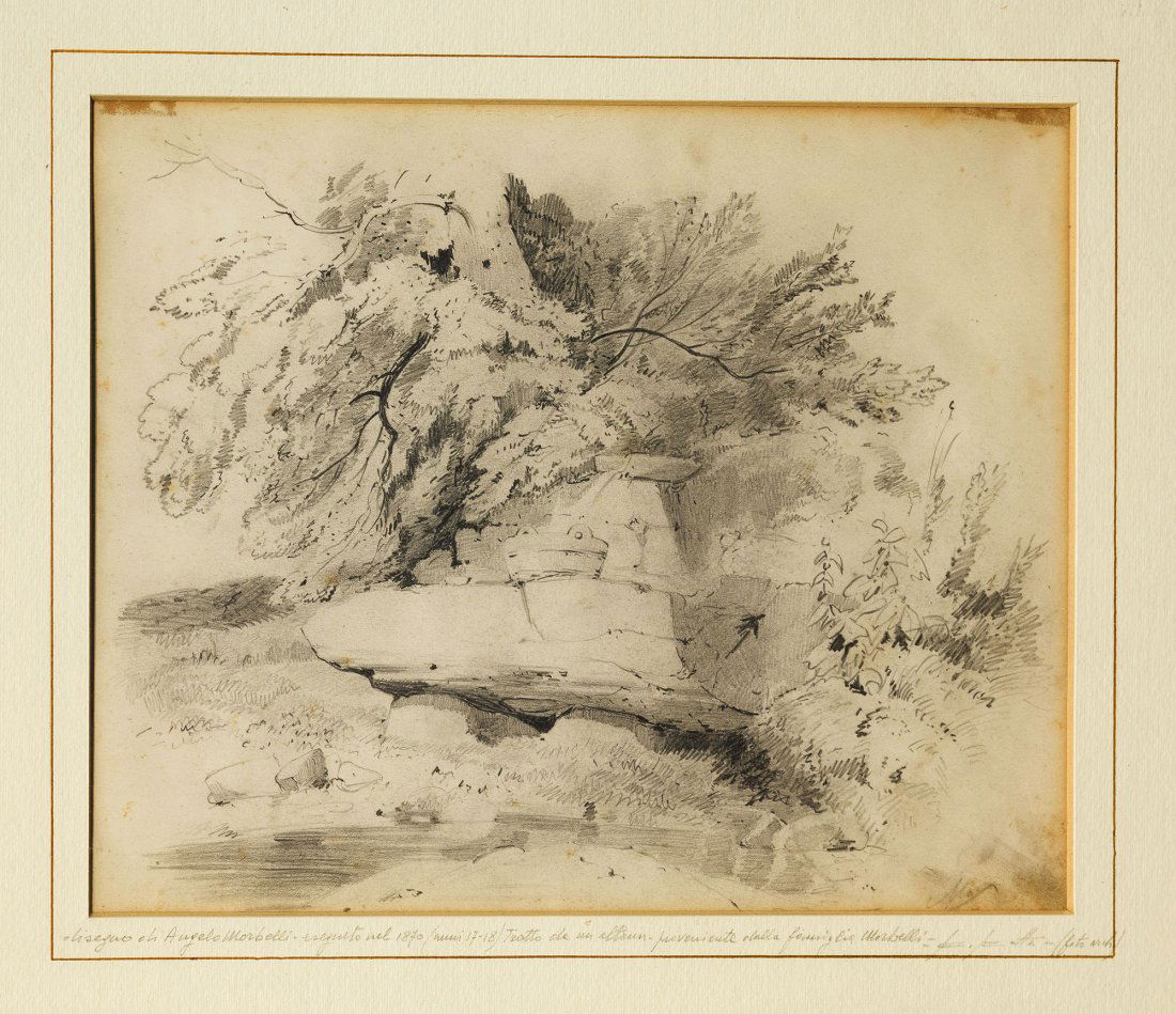 ANGELO MORBELLI: Alessandria 1853 - Milano 1919 Paesaggio alberato Vegetazione in Val Anzasca Siglati 'AM' in basso a destra Matita su carta, cm 22X28,5 (2) LautenticitÃ delle opere Ã¨ stata confermata dal Profes