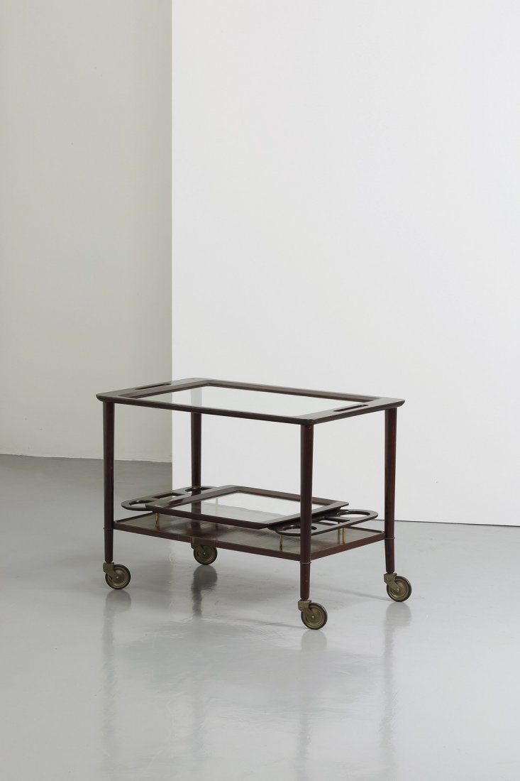 MANIFATTURA ITALIANA: AN ITALIAN TROLLEY - Carrello porta vivande anni '50. Legno, cristallo molato, ottone - cm 61,5x84x49