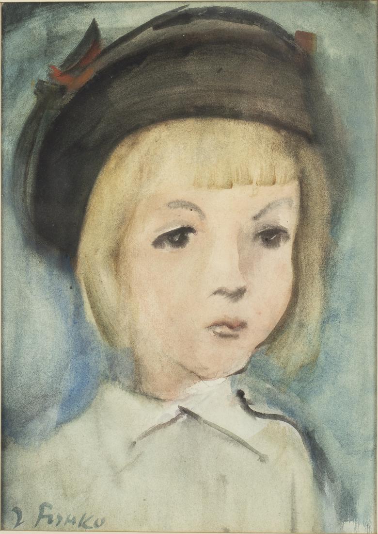 Joseph Foshko, Portrait of a Girl, Watercolor: Property from the Estate of Judie Weiss Formerly in the Collection of Moses Weiss, NYC (NY/Russian Federation, 1891-1971), Portrait of a Girl in a Hat, Watercolor, signed lower left, matted and framed
