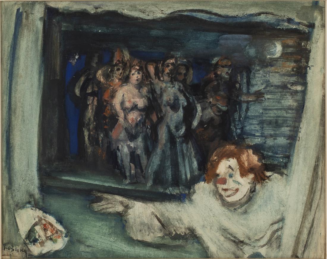 Joseph Foshko, Hot-Cha, Watercolor on Paper: Property from the Estate of Judie Weiss Formerly in the Collection of Moses Weiss, NYC (NY/Russian Federation, 1891-1971), Hot-Cha, Watercolor on Paper, signed lower left, depicting a clown and nudes 