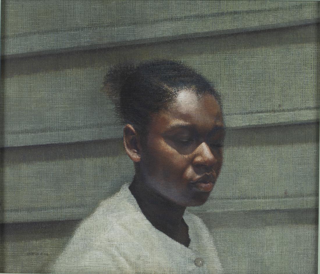 Mario Robinson, Independence Day, Pastel on Paper: Property of a Private Collection, Savannah, GA (NJ/OK, b. 1970), signed and dated '03 lower left, depicting an African American girl with clapboard building behind, matted and framed. Provenance: Ann 