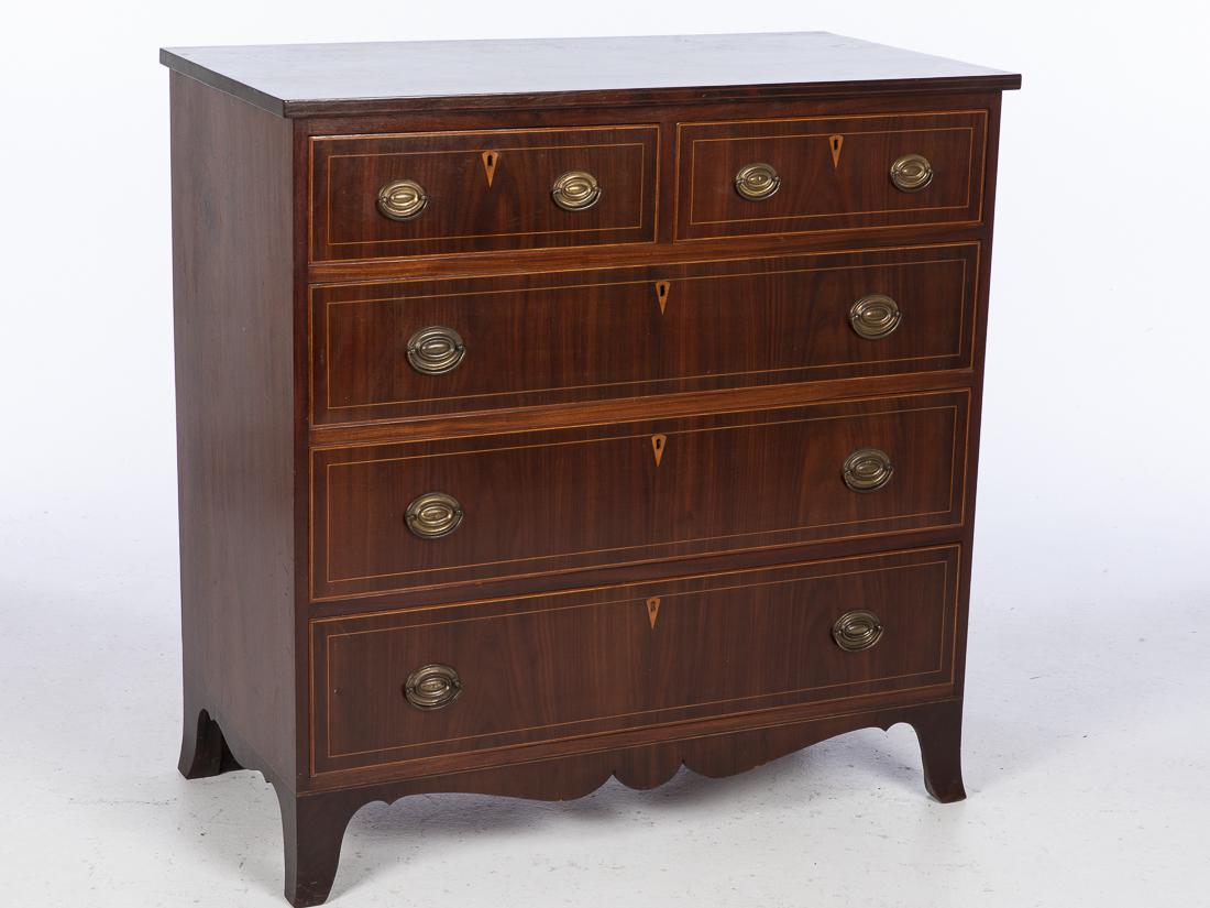 George III Style Mahogany Chest of Drawers, 19th C: Property from a Savannah Collector the rectangular top above two short over three long drawers raised on French feet. H. 41 1/2 in. x W. 41 in. x D. 21 1/2 in.