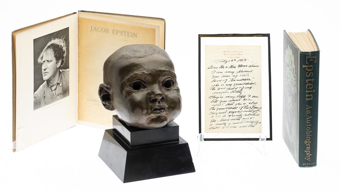 Sir Jacob Epstein (NY/UK, 1880-1959), Annabelle: Property from the Estate of Judie Weiss Formerly in the Collection of Moses Weiss, NYC (NY/UK, 1880-1959), Annabelle, Bronze, signed on the back of the head, on a tiered stone base, with letter from E