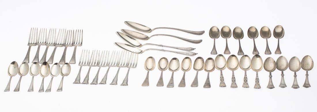 42 Pieces of Sterling Silver, Including Tiffany: Property from a Private Collection Savannah, GA comprising 4 Tiffany teaspoons, 6 like Bigelow Kennard and Co. dinner forks, 6 like Bigelow Kennard and Co. dinner forks, 4 Bigelow Kennard and Co. teas