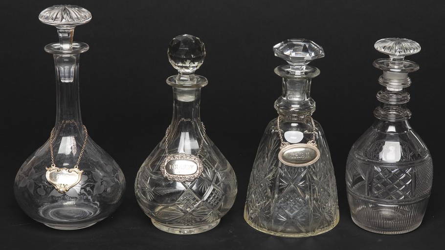 Group of 4 Cut Glass and Etched Decanters Oct 08, 2020 Everard