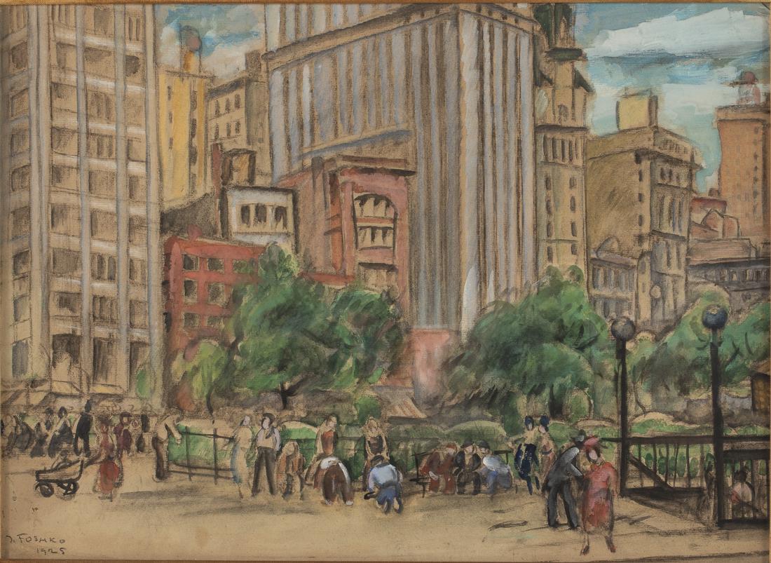Josef Foshko, Union Square, NYC: Property from the Estate of Judie Weiss Formerly in the Collection of Moses Weiss, NYC (NY/Russian Federation, 1891-1971),Union Square, NYC, Watercolor and Charcoal, signed and dated 1925 lower left, 