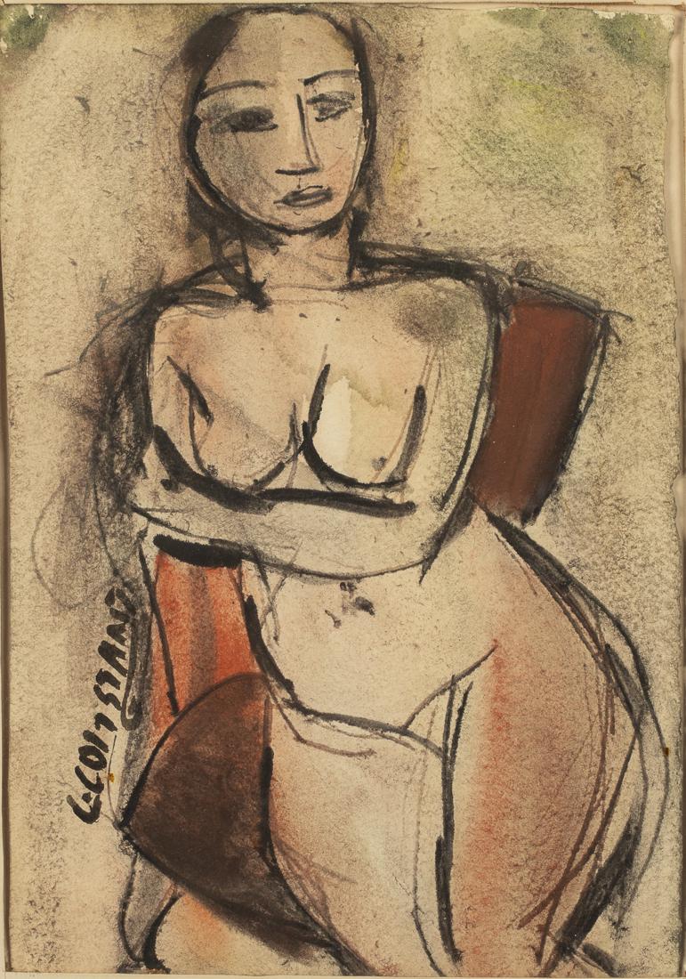 George Constant, Nude, Watercolor: Property from the Estate of Judie Weiss Formerly in the Collection of Moses Weiss, NYC (New York, 1892-1978), watercolor on paper, signed lower left, the irregular paper floating in the frame. Frame s